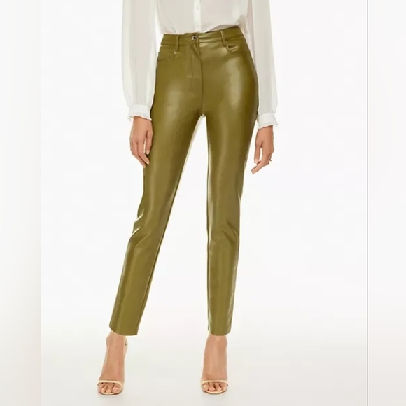 The Melina Wilfred Olive Green Avocado Women's Vegan Leather Pants Skinny Leg - Picture 1 of 9